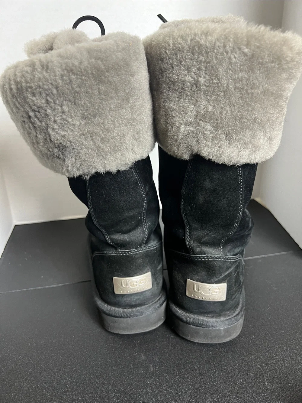UGG Black Suede Lace-Up Shearling Winter Boots